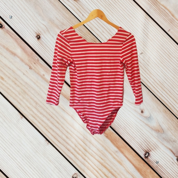 Fun red and white striped Gap Scoop Neck Bodysuit, Size small - Picture 5 of 5